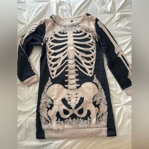 Vintage Skeleton Print Black and Cream Dress